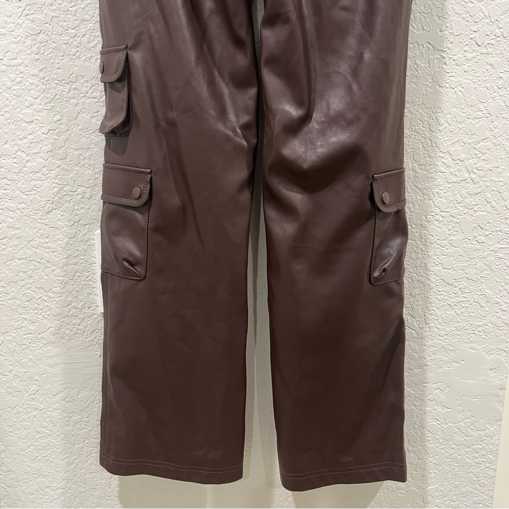 LPA Germano Faux Leather Cargo Pant in Dark Chocolate SIZE XS - Picture 2 of 11